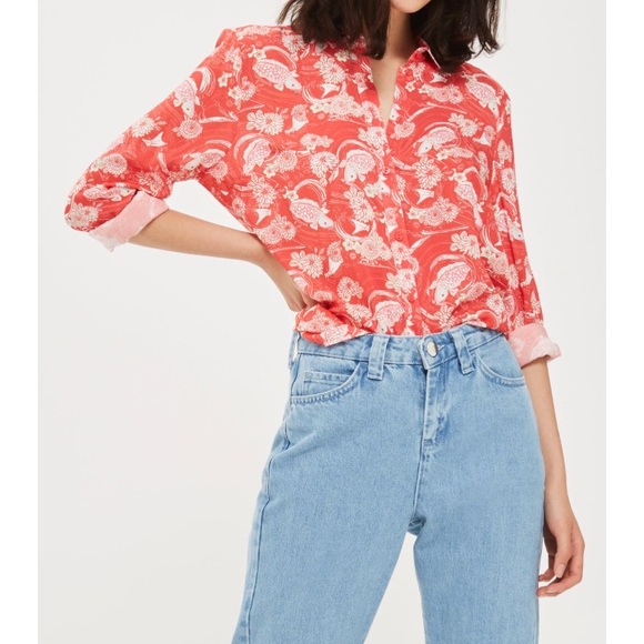 Topshop Tops - New Topshop Koi Fish Casual Button Up Blouse SZ 6